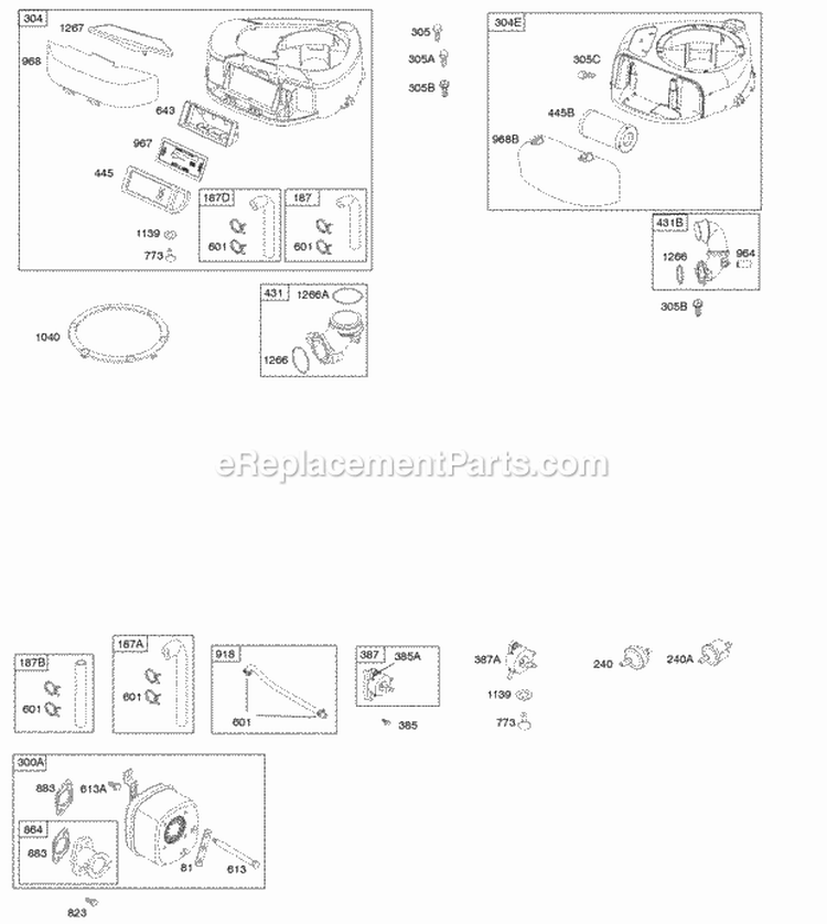 Air Cleaner Blower Housing Fuel Supply Diagram and Parts List for 31A707-0335-B1  Briggs and Stratton Engine